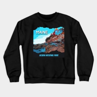 Acadia National Park, Maine - for adventure lover, camping, hiking, outdoor, lighthouse, mountain, waterfall, road trip, Retro vintage comic style design Crewneck Sweatshirt